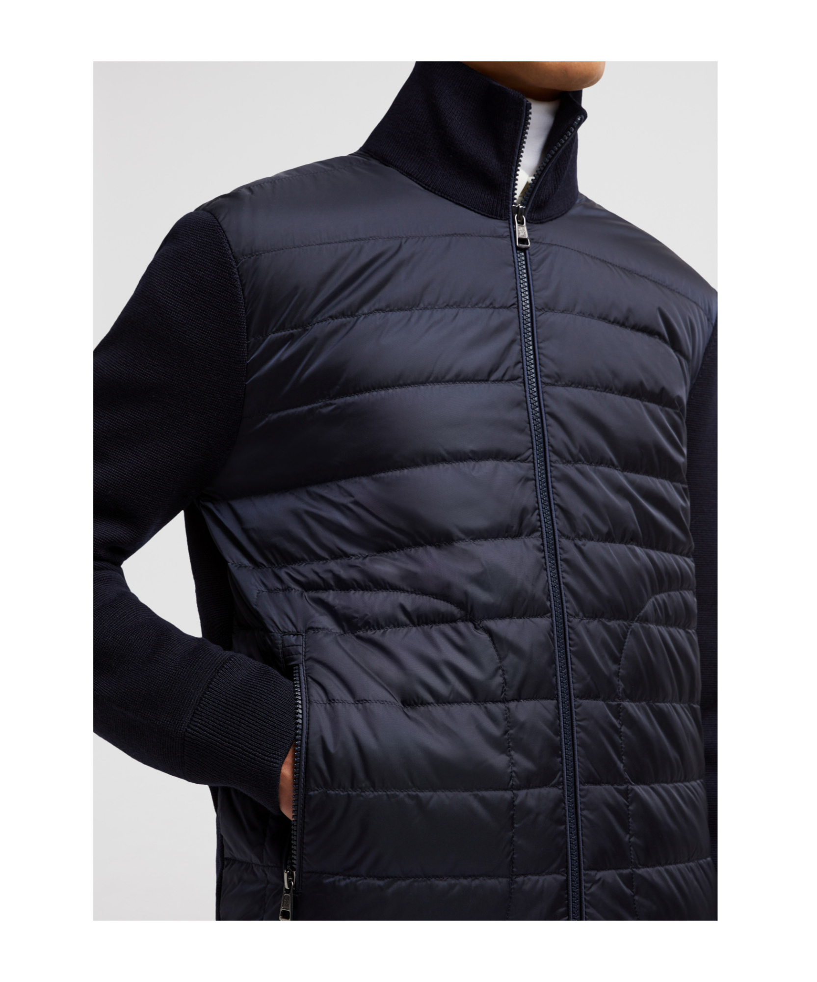 Moncler Nylon And Wool Padded Jacket In Blue