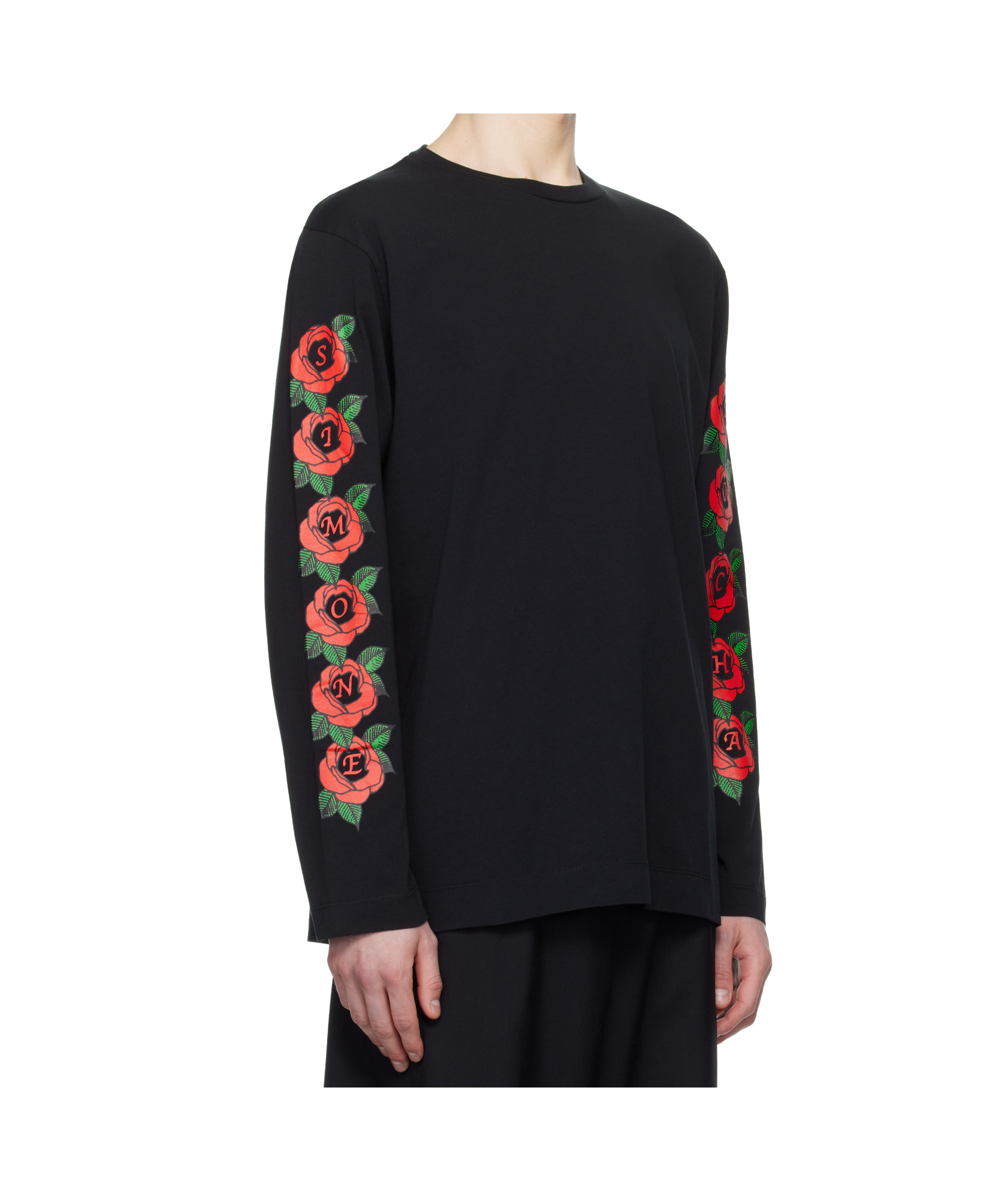 Simone Rocha Black Cluster Rose Logo Print Long Sleeve T-shirt In Black