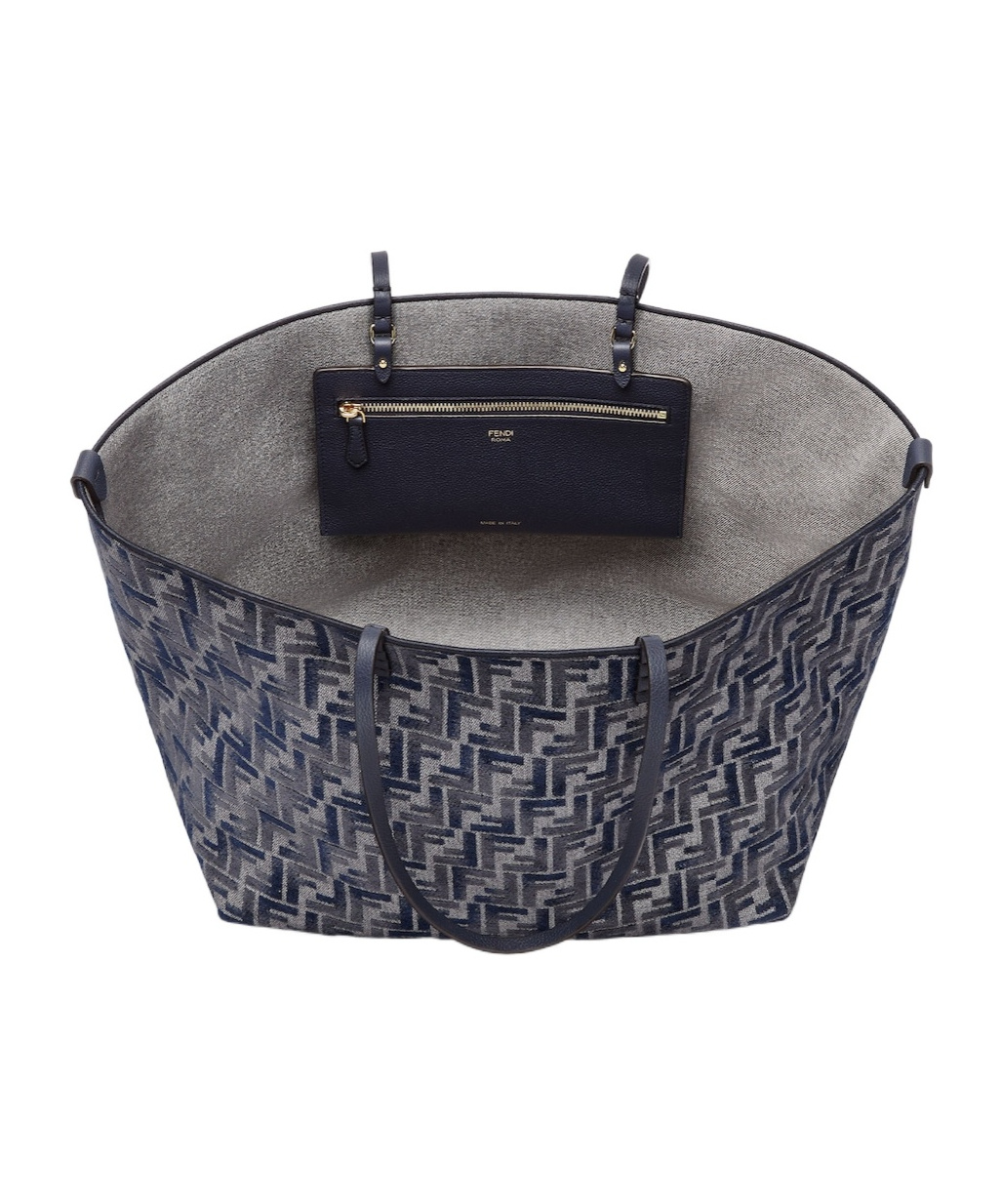 Fendi Women Embroidered Chenille Large Roll Shopping Bag In Black