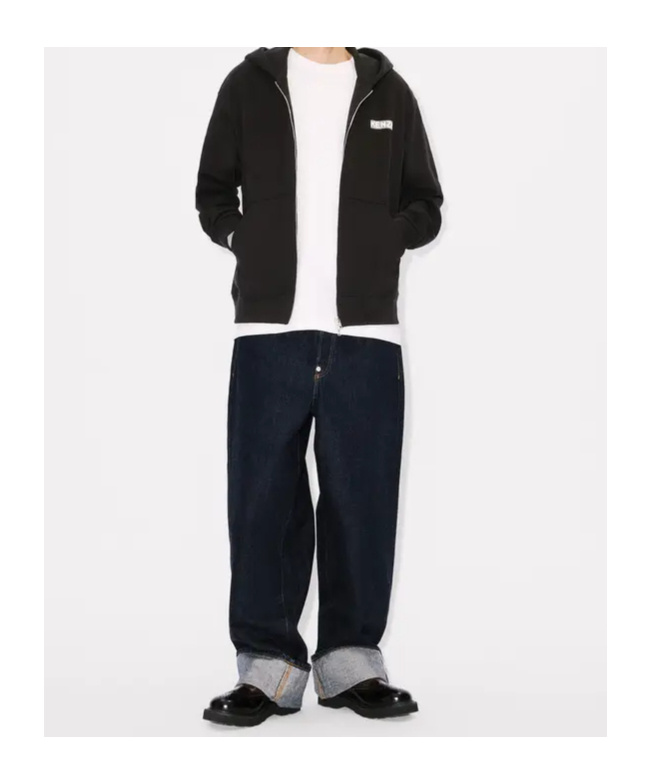 Kenzo Hooded Sweater With Graphic Print And Pockets In Black