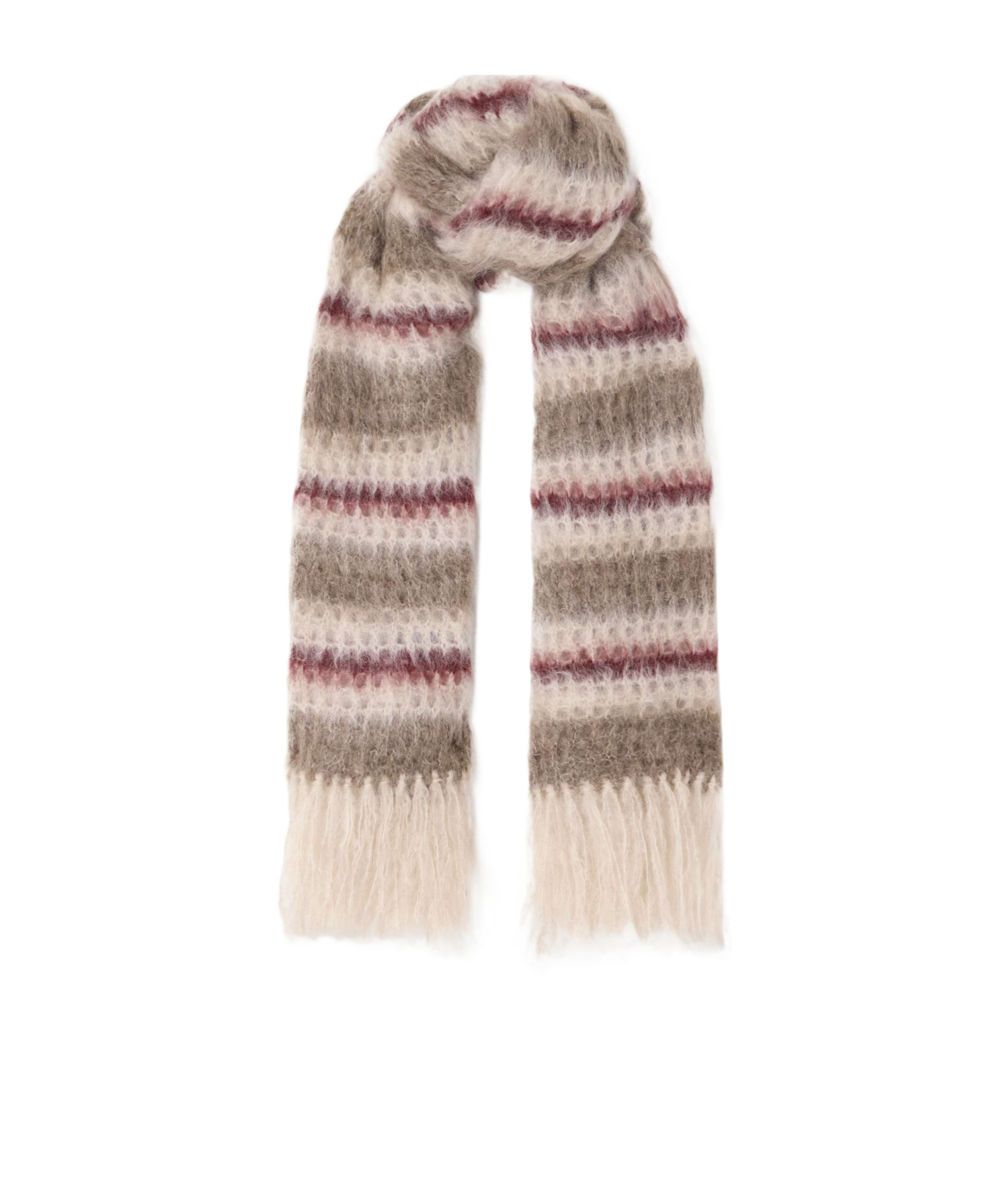Brunello Cucinelli Fringed Striped Mohair-blend Scarf In Brown