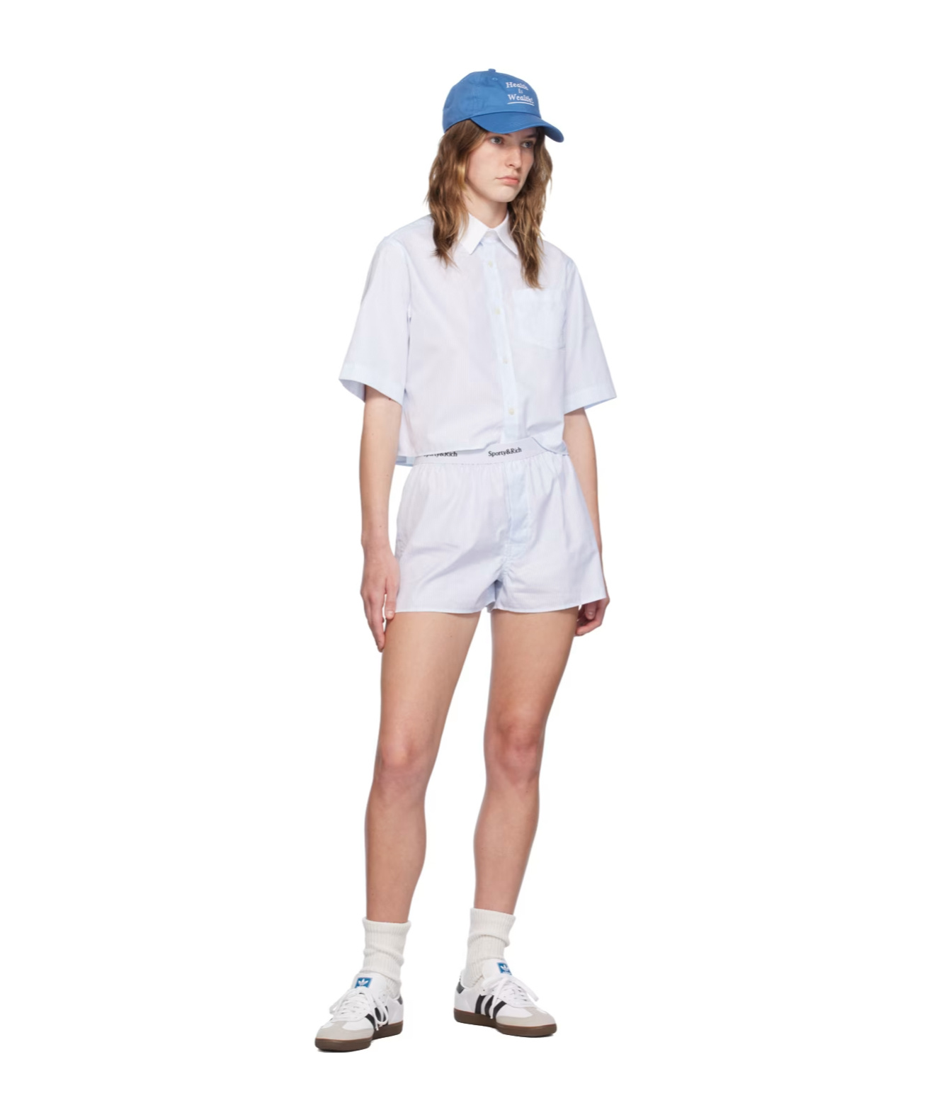 Sporty And Rich Striped Short Shirt In White