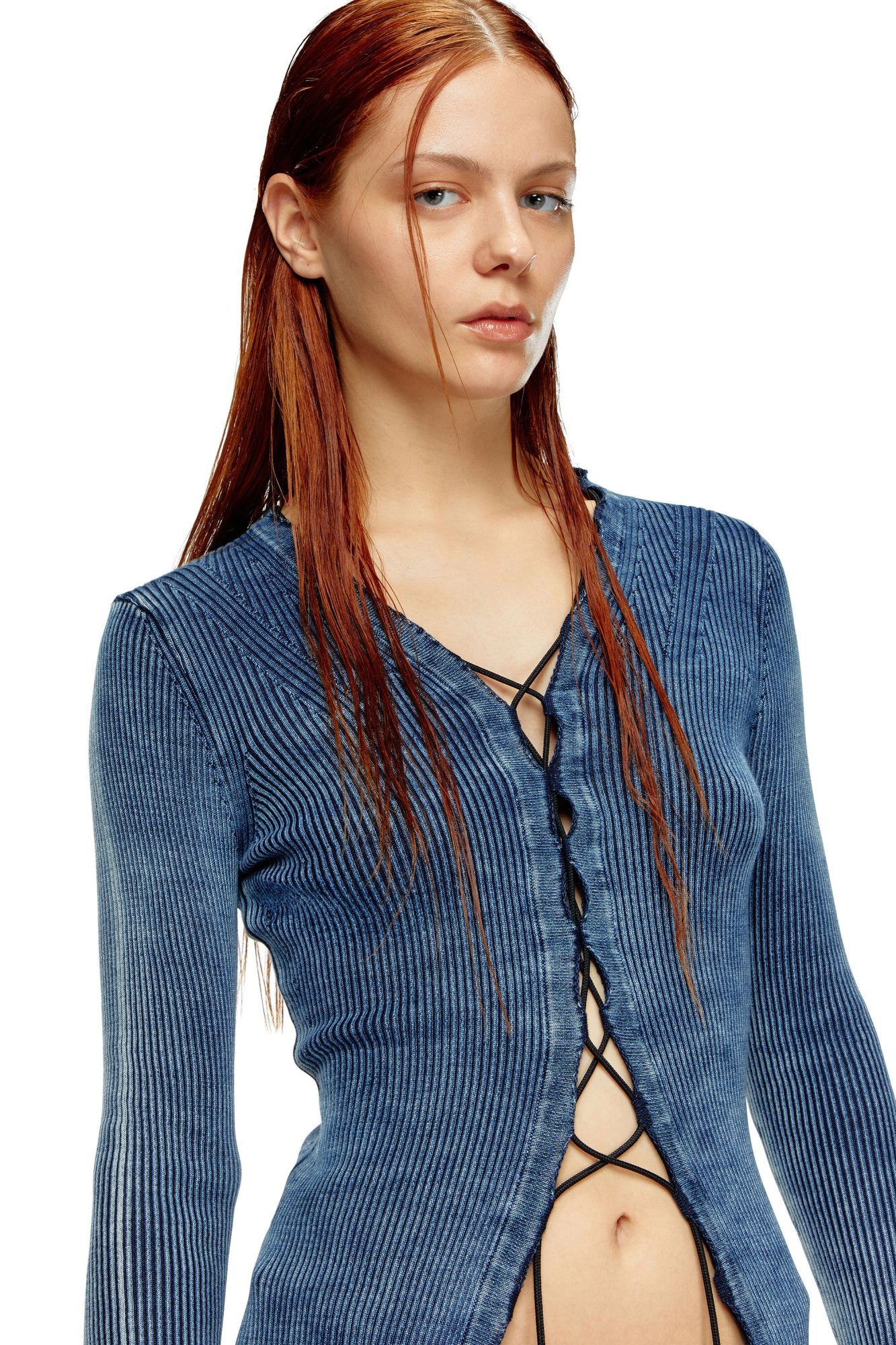 Diesel M-acerata Ribbed-knit Cardigan In Blue