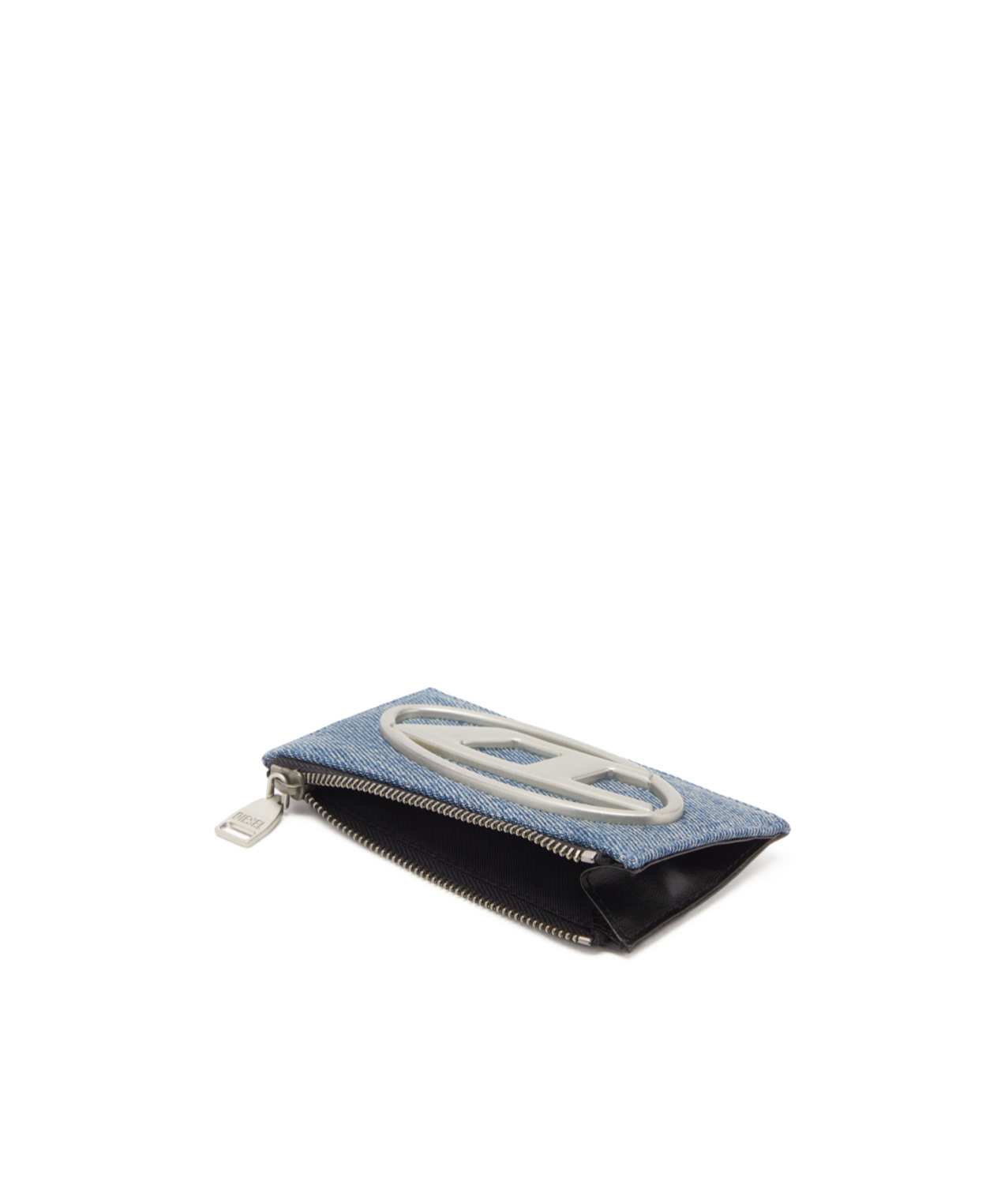 Diesel Logo Zip Card Holder In Blue