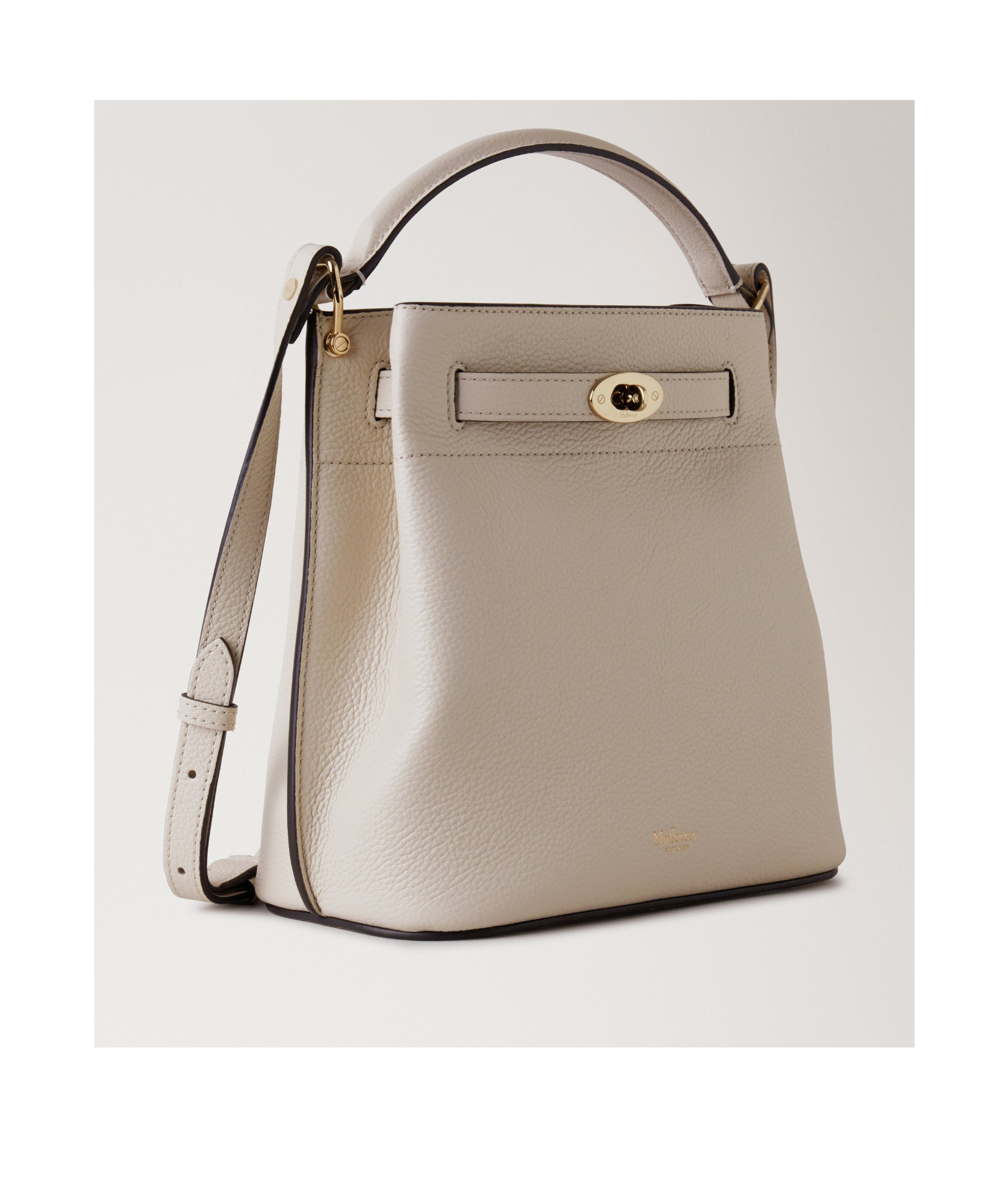 Mulberry 'islington Mini' White Bucket Bag With Turn-lock Closure And Logo In Nude