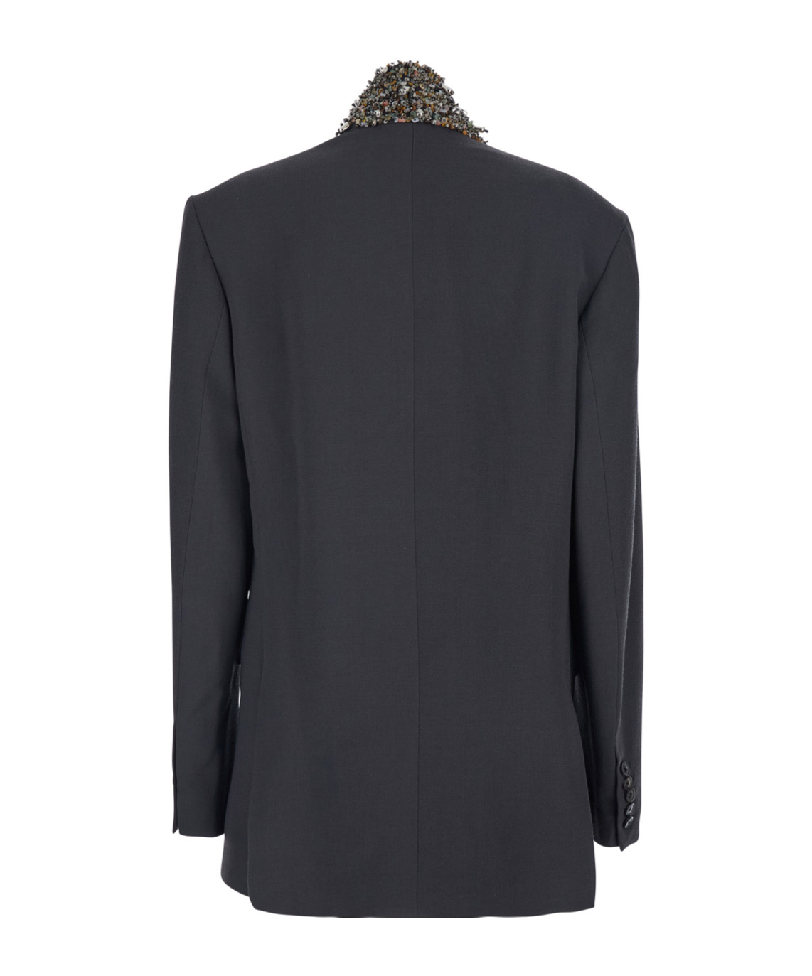 Dries Van Noten Women Grey Jacket With High Collar And Rhinestone Details In Wool Woman In Gray
