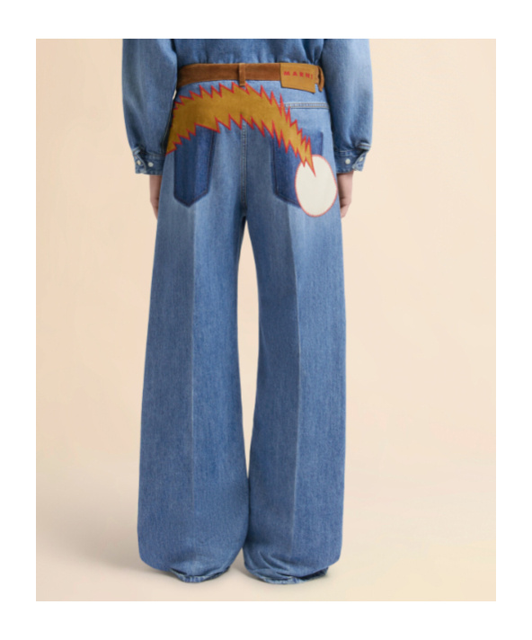 Marni Blue Denim Trousers With Velvet Waistband In Brown
