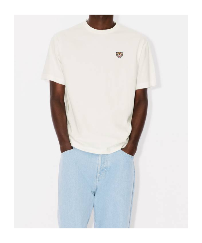 Kenzo White Crewneck T-shirt With Logo Patch On The Front In Cotton Man In White