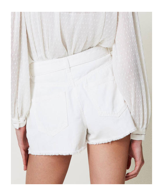 Shop Twinset Oval T Denim Shorts In White