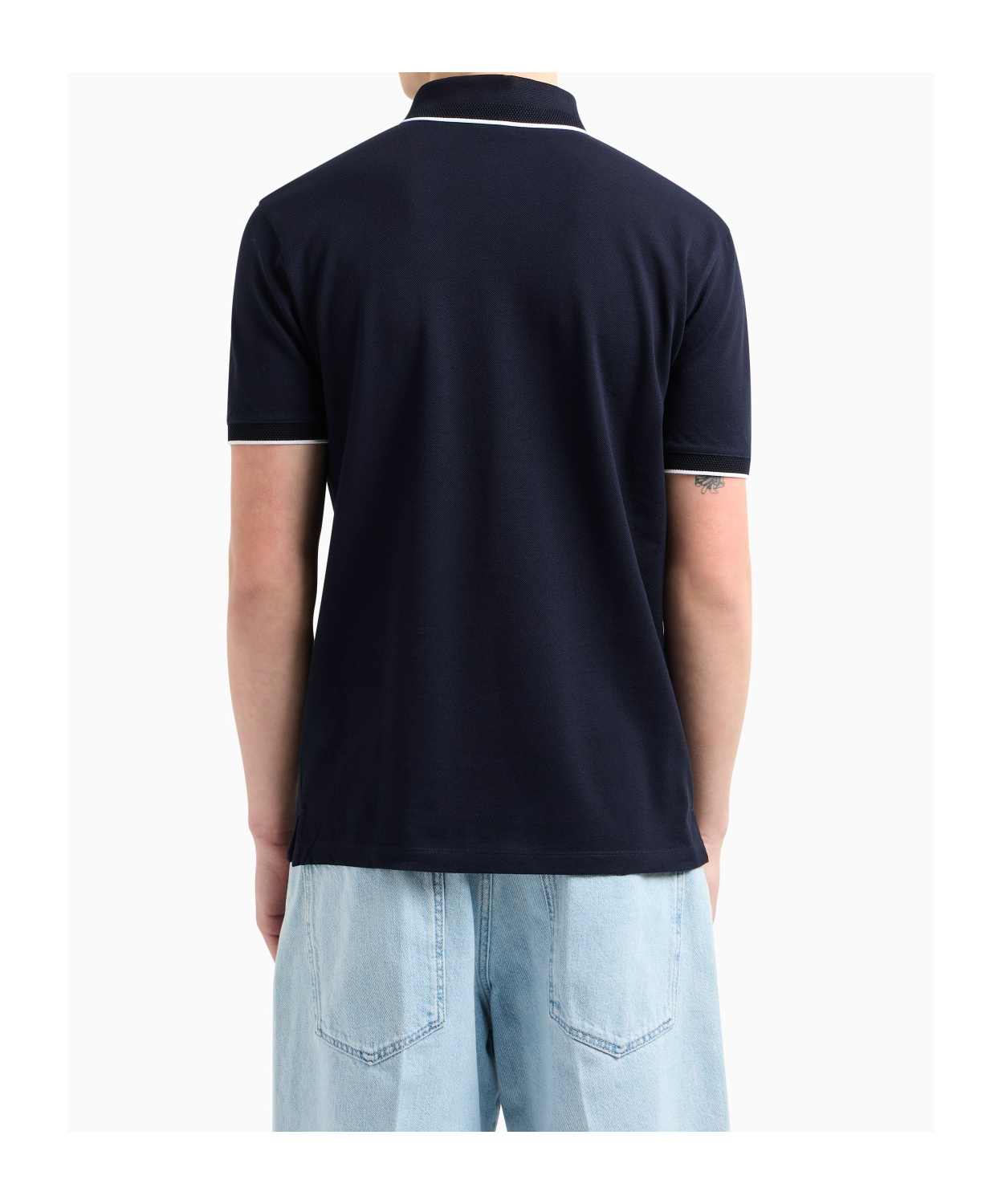 Emporio Armani Blue Stretch Piquet Polo In Black