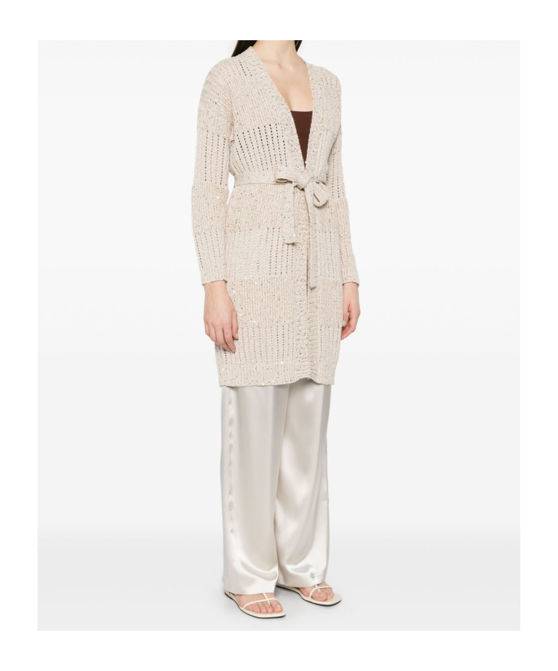 Eleventy Open-knit Cardigan In Nude