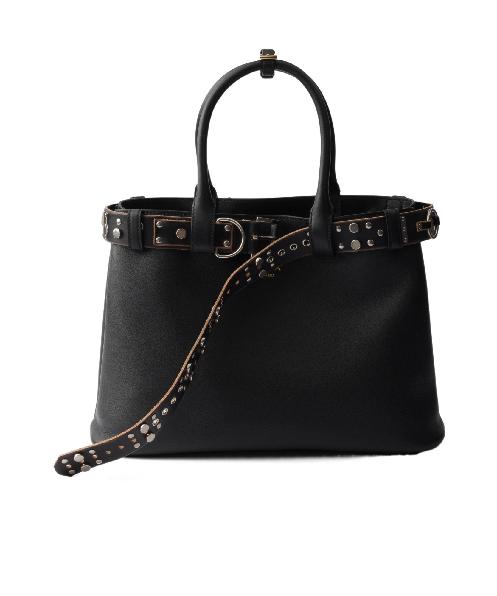 Prada Large Buckle-detail Tote Bag In Black