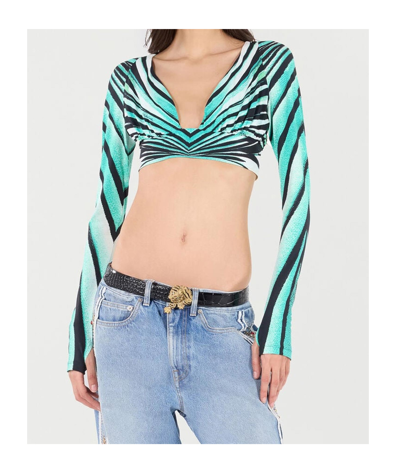 ROBERTO CAVALLI LONG-SLEEVED CROPPED T-SHIRT 