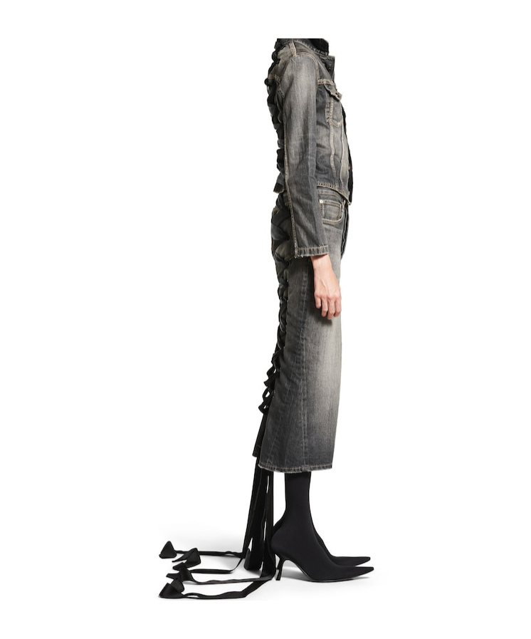 Shop Balenciaga Women's Lace-up Skirt In Dark Grey In Smoky Grey