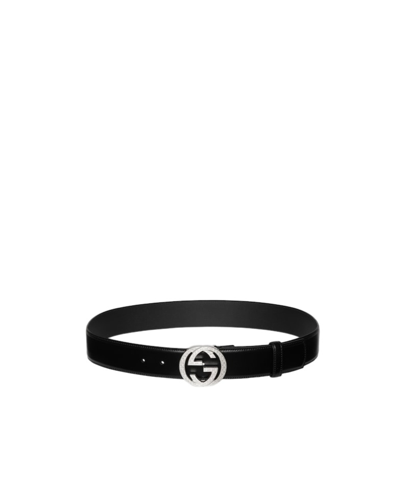 Gucci Interlocking Engraved Buckle Belt In Black