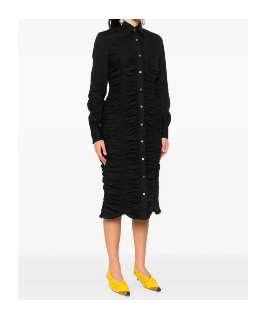 Moschino Long Sleeve Ruched Detail Front Pocket Dress In Black