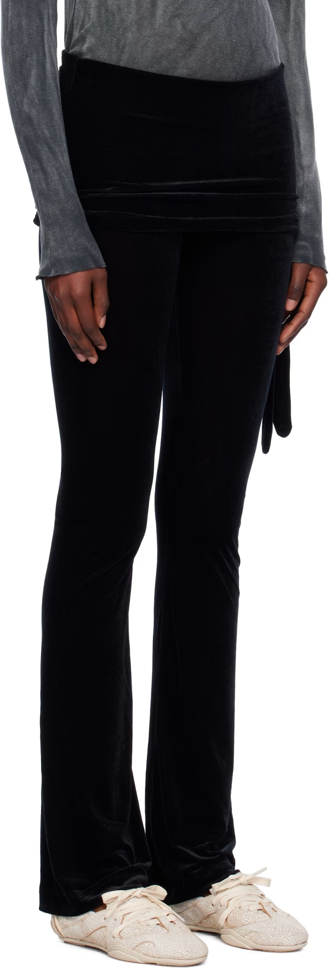 Open Yy Velvet Skirt With Layered Casual Pants In Black