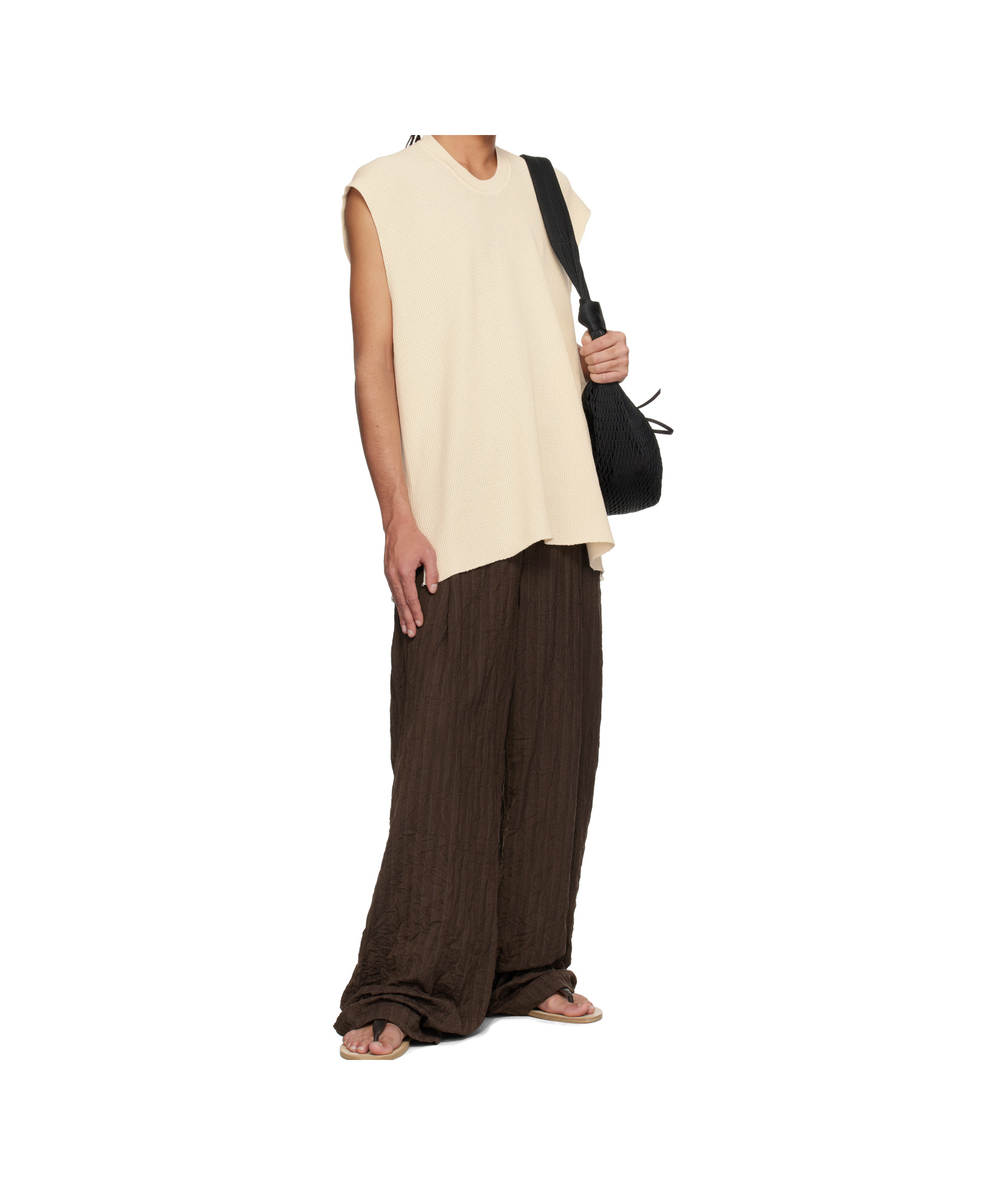 Shop Issey Miyake Tight Twist Cotton Vest In Beige