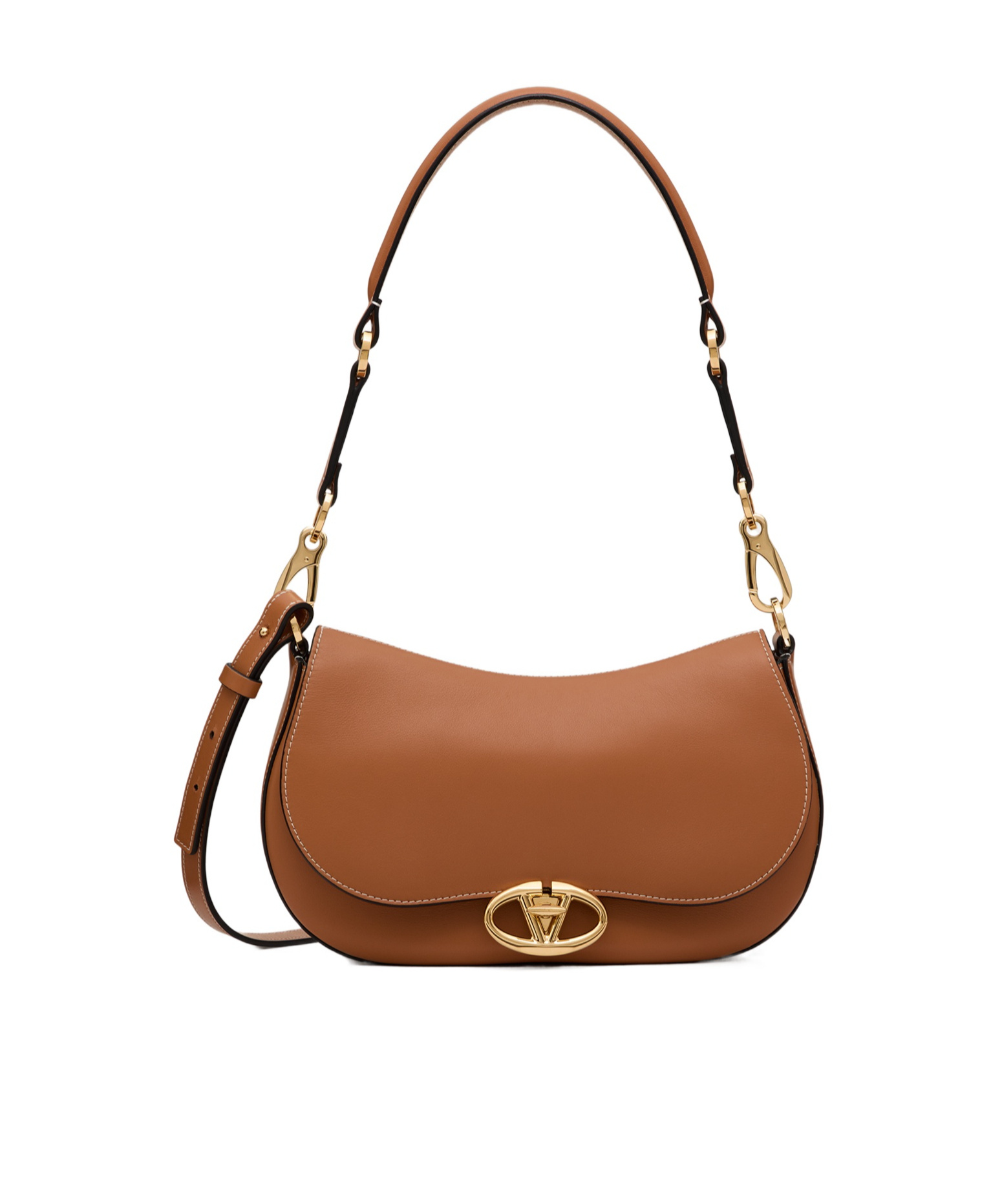 Valentino Small Saddle Handbag With Adjustable Strap And Gold-tone Hardware In Brown