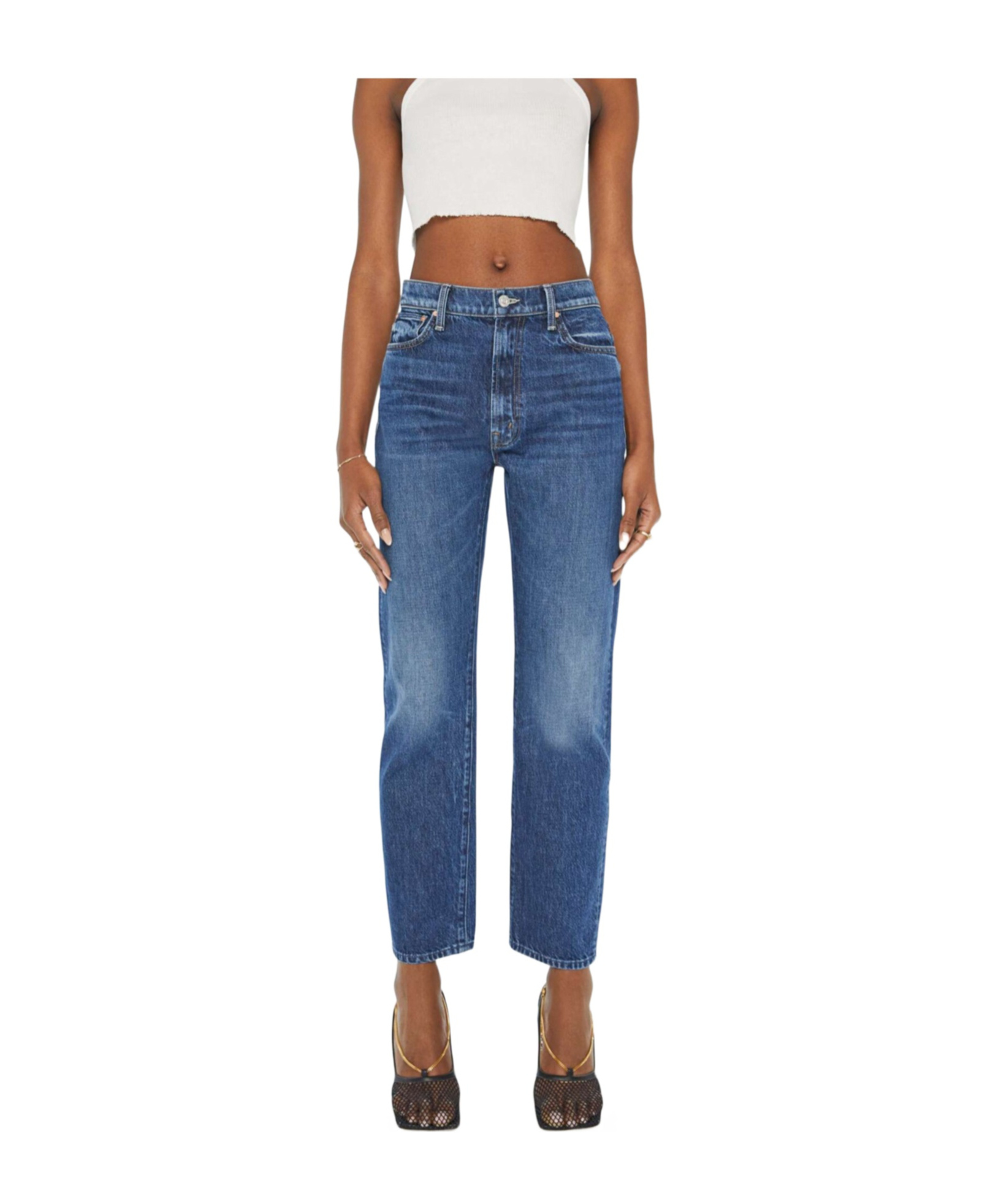 Mother The Insider Sneak High-waisted Bootcut Jeans In Loafers And Lassos In Blue