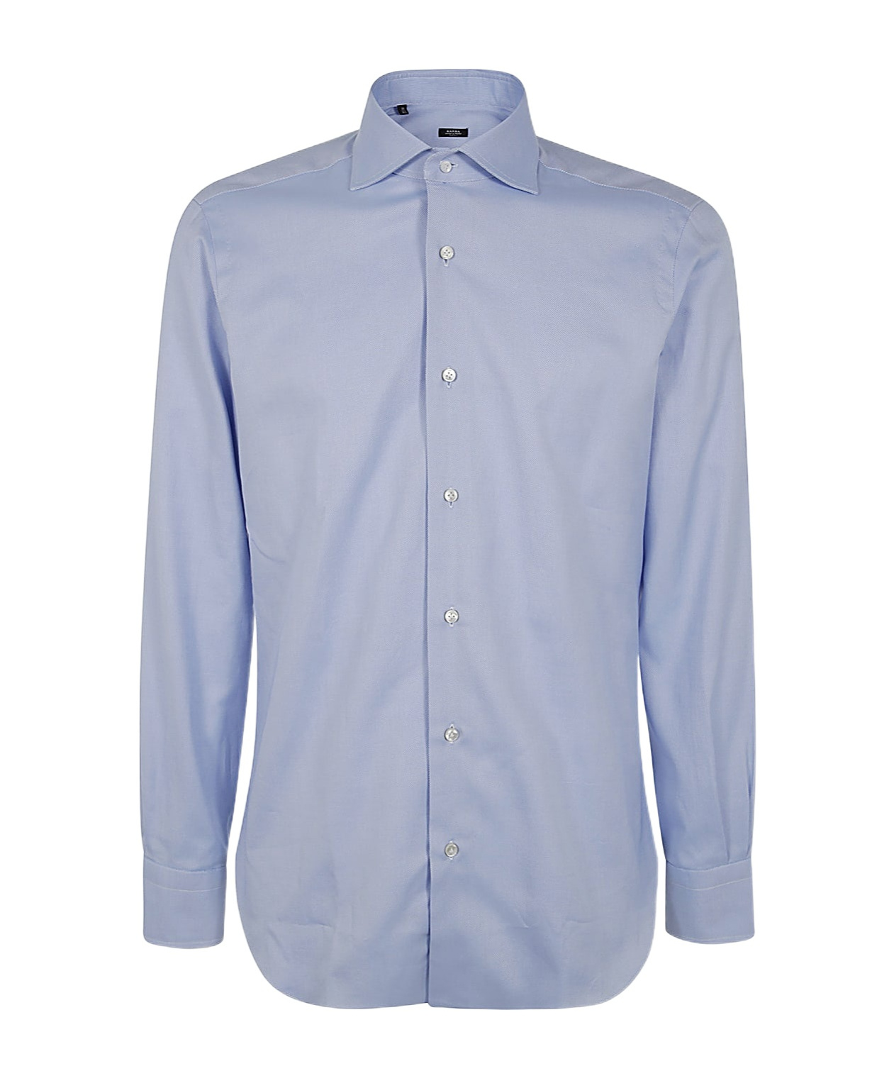 Barba Napoli Collared Shirt With Buttons And Curved Hem In Gray