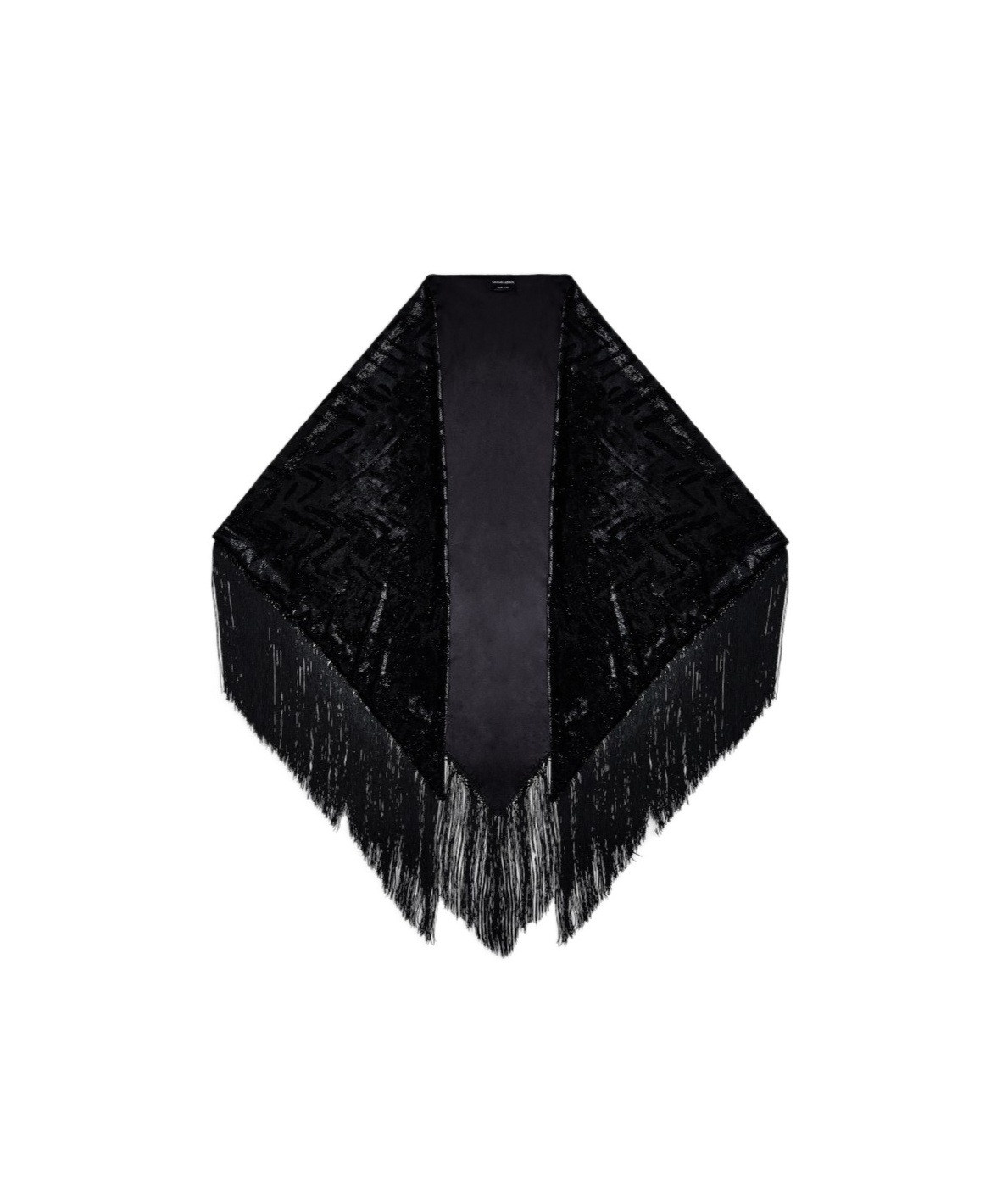 Giorgio Armani Laser-cut Velvet Shawl With Fringes In Black