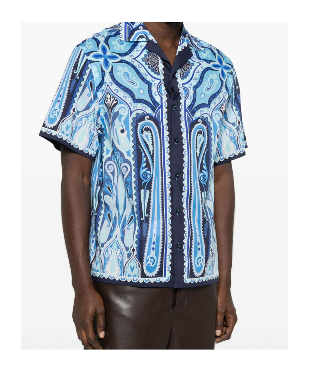 Etro Paisley Print Short-sleeved Shirt In Blue