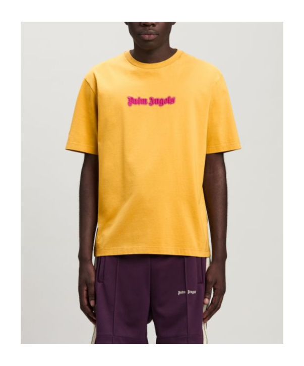 Palm Angels Solid Color Crew-neck T-shirt With Embroidered Logo In Multi