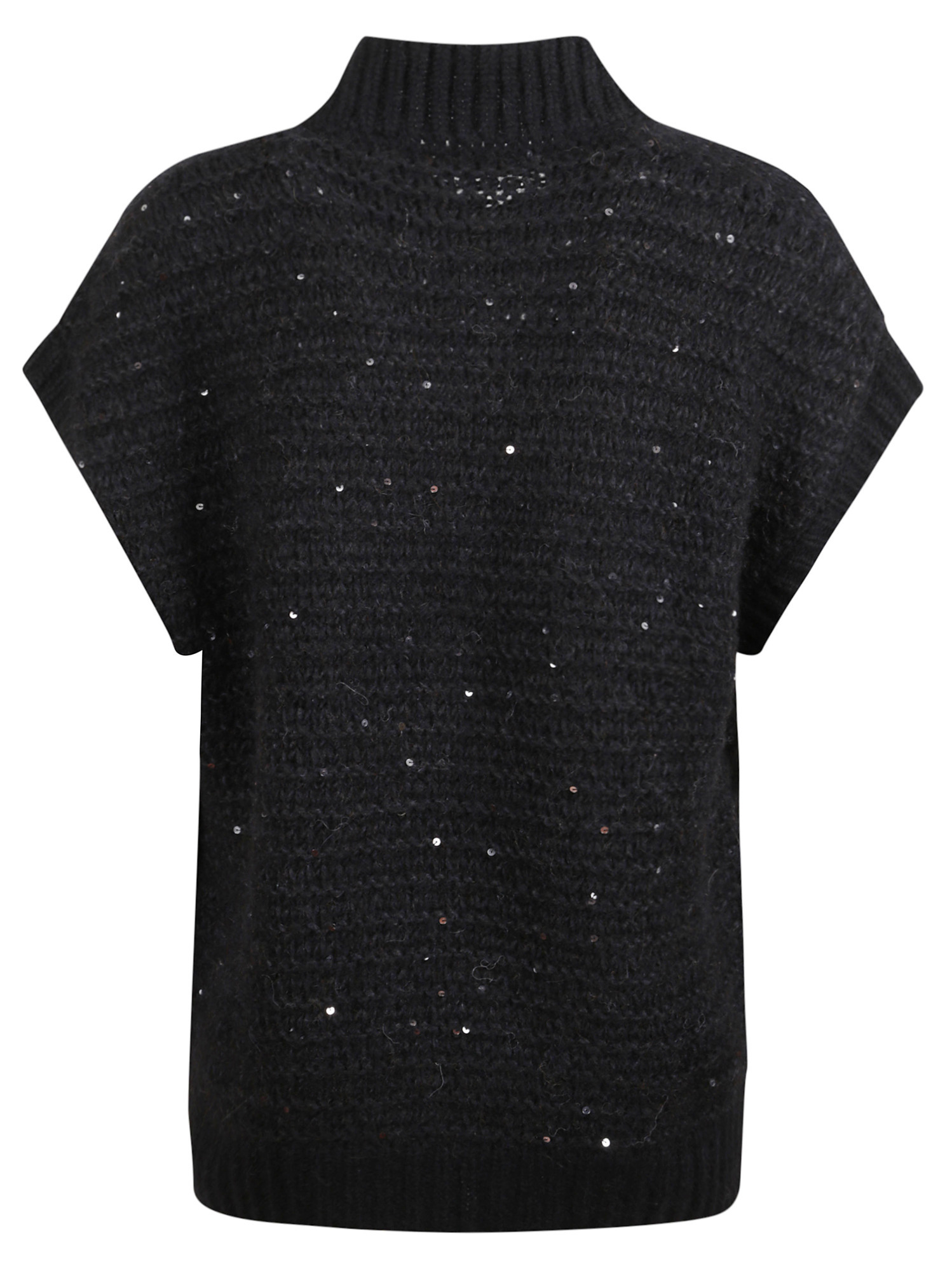 Peserico High-neck Short-sleeved Sweater In Black