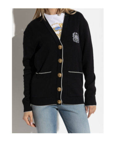 Balmain Emblem Embroidered Knit Cardigan In Black