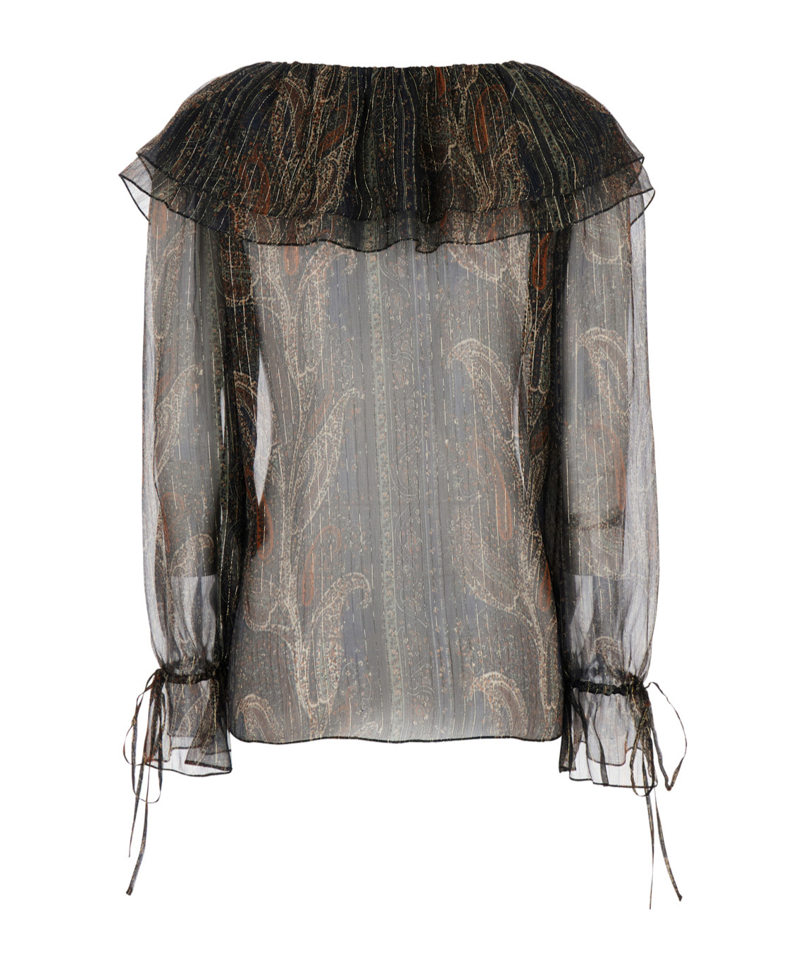Saint Laurent Multicolor Off-shoulder Blouse With Drawstring Poet Sleeves In Silk Blend Woman In Gray