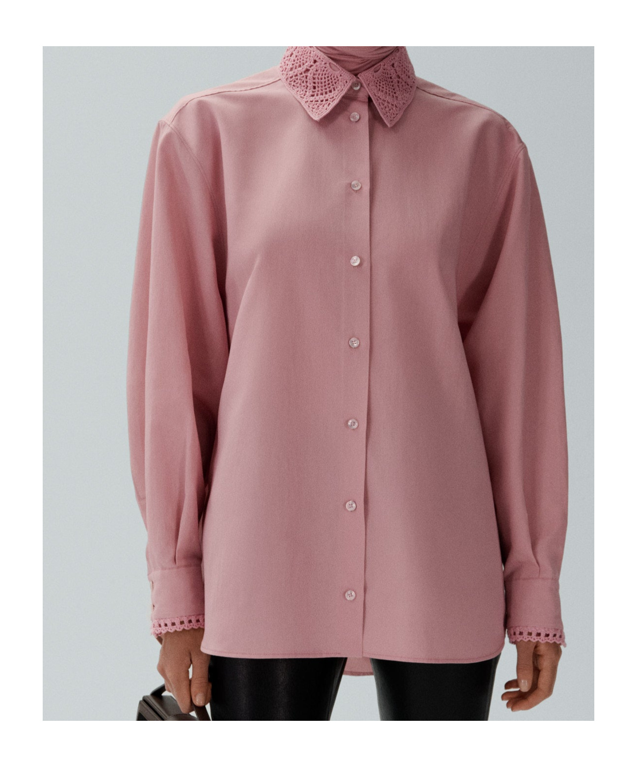 Magda Butrym Crochet Collar Button-up Shirt In Pink