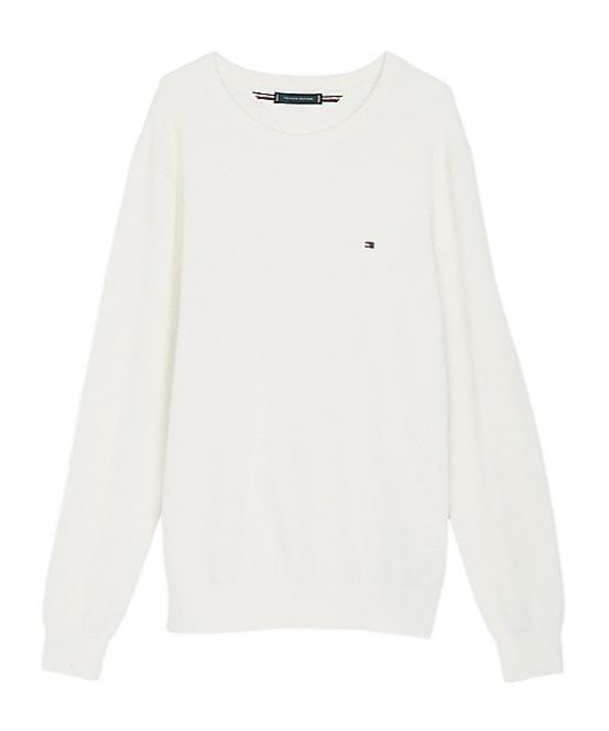 Tommy Hilfiger Crew Neck Cotton Sweater With Ribbed Cuffs In White