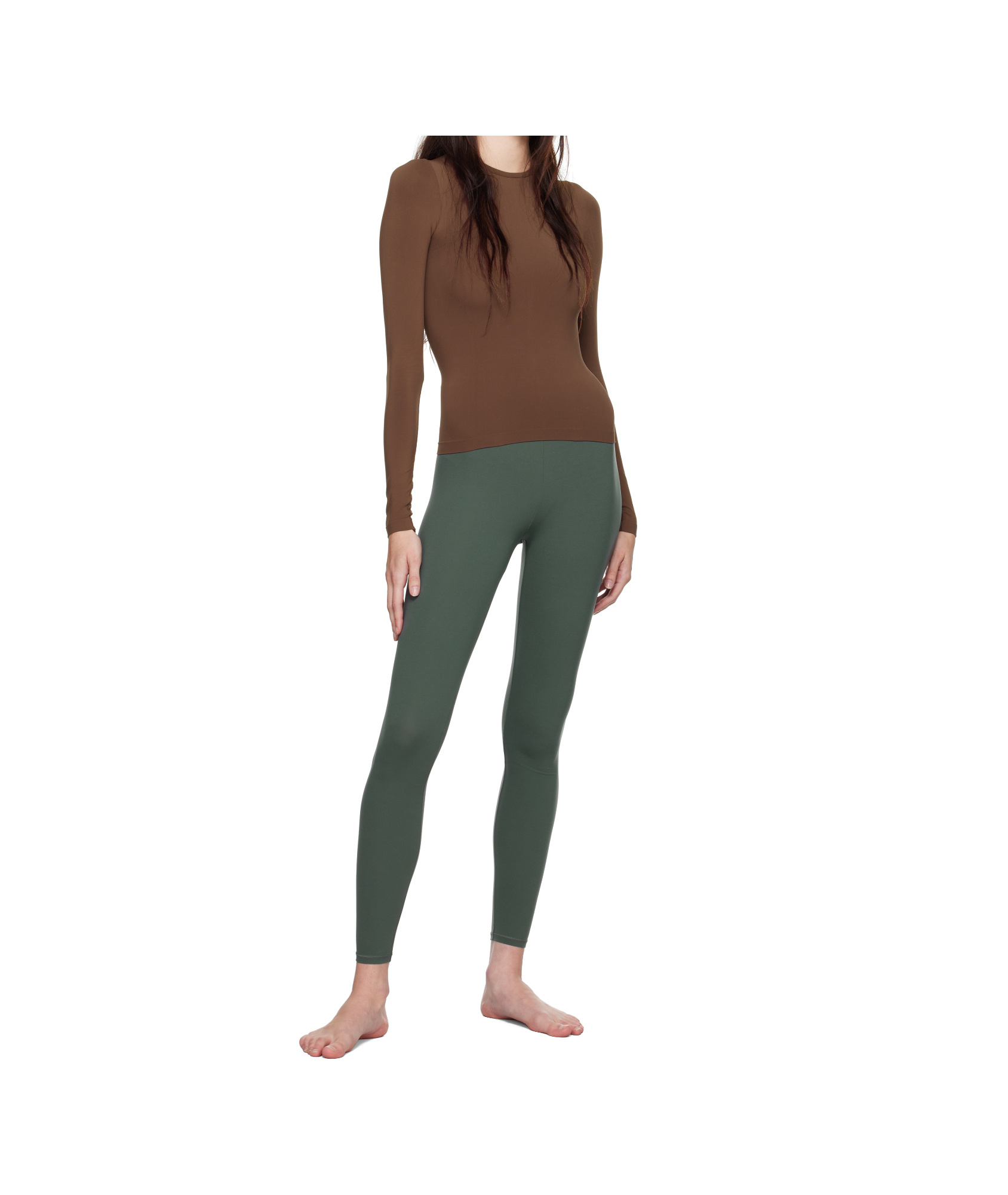 Skims Brown Soft Smoothing Seamless Long Sleeve T-shirt In Brown