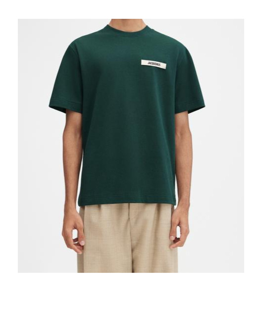 Jacquemus Mens Le Tshirt Gros Grain Brand-patch Regular-fit Cotton-jersey T-shirt Dark Green In Green