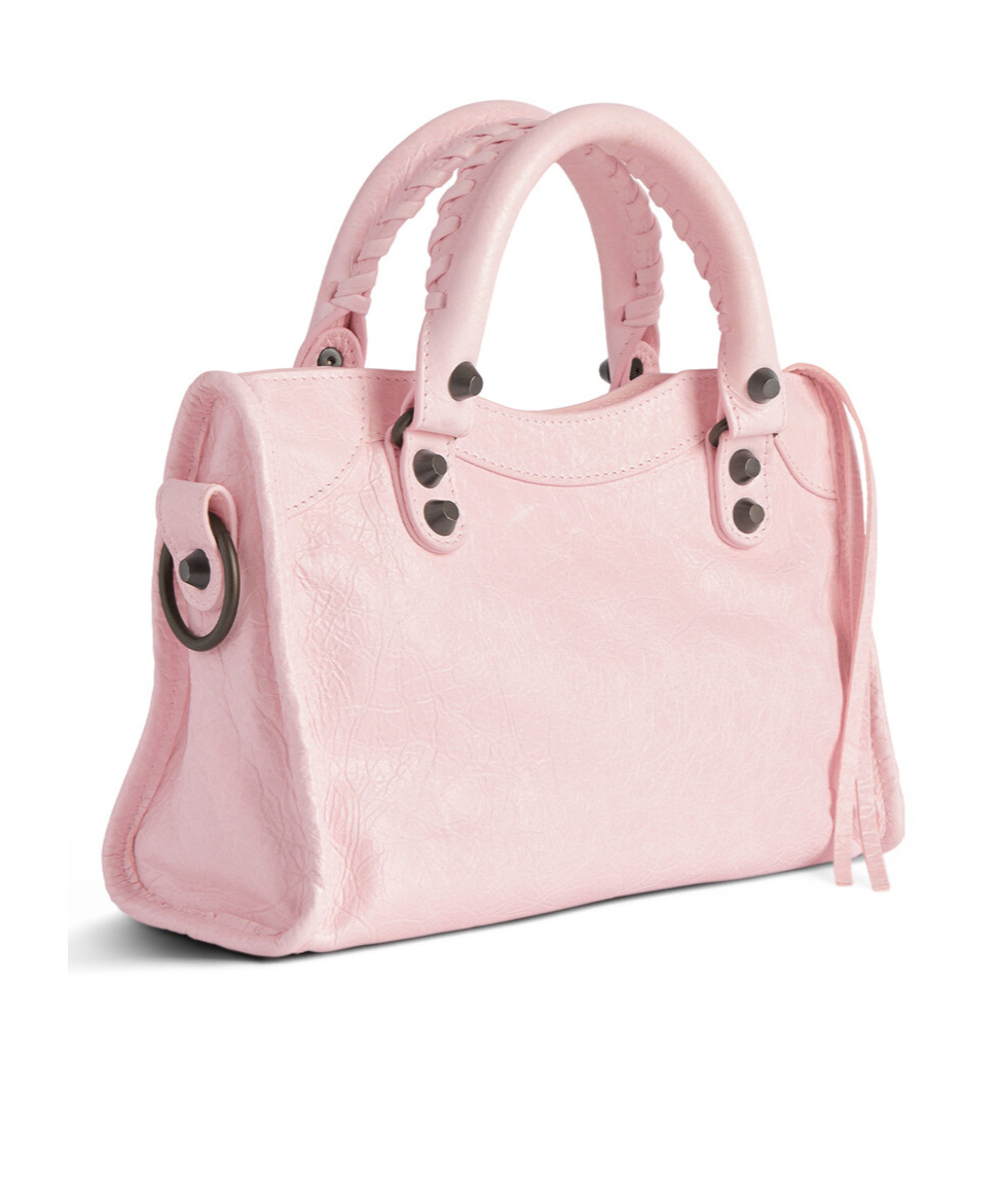 Balenciaga Mini Leather Shoulder Bag With Metal Studs In Pink