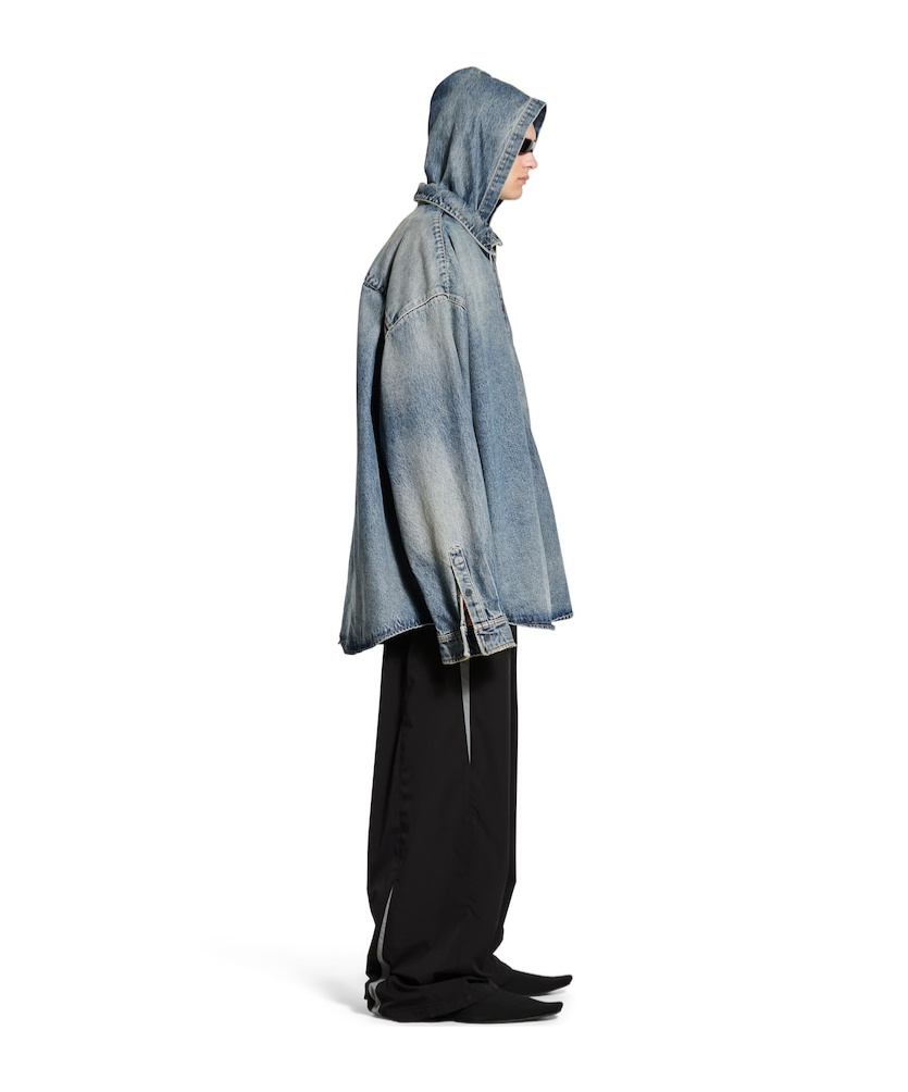 Balenciaga Shirt Hooded Denim Coat In Gray
