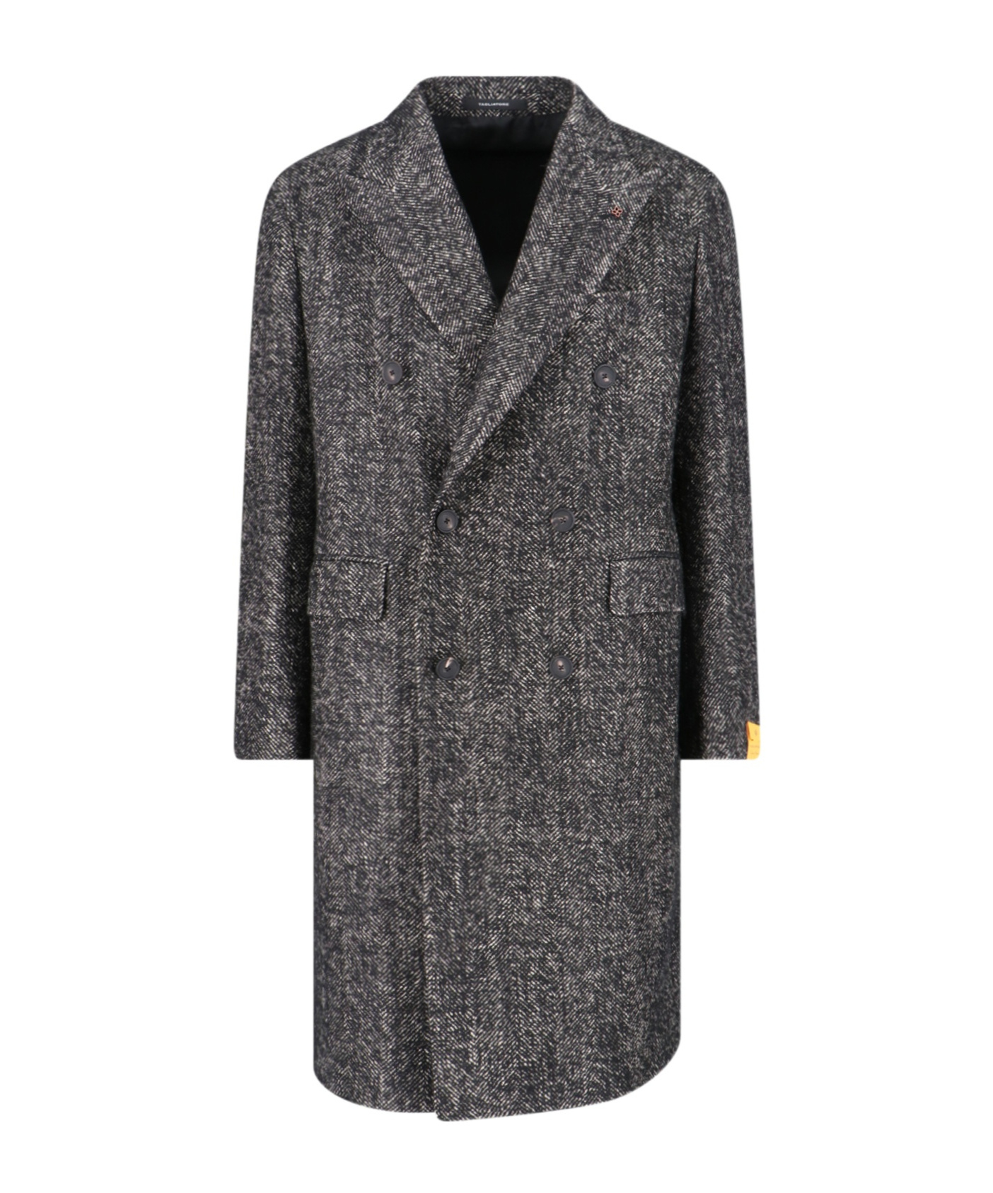 Shop Tagliatore Herringbone Double-breasted Coat In Black