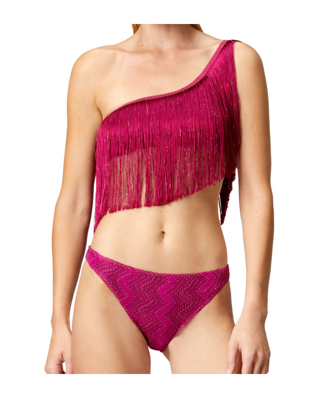 Missoni One-shoulder Fringed Bikini In Pink
