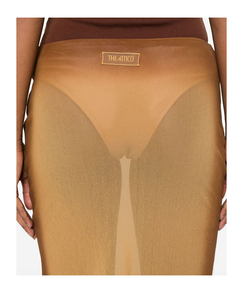 Attico Mesh Mini Skirt In Brown