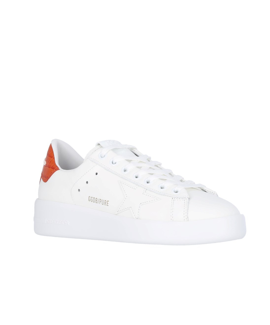 Golden Goose Womens Purestar With White Leather Star And Orange Heel Tab In White