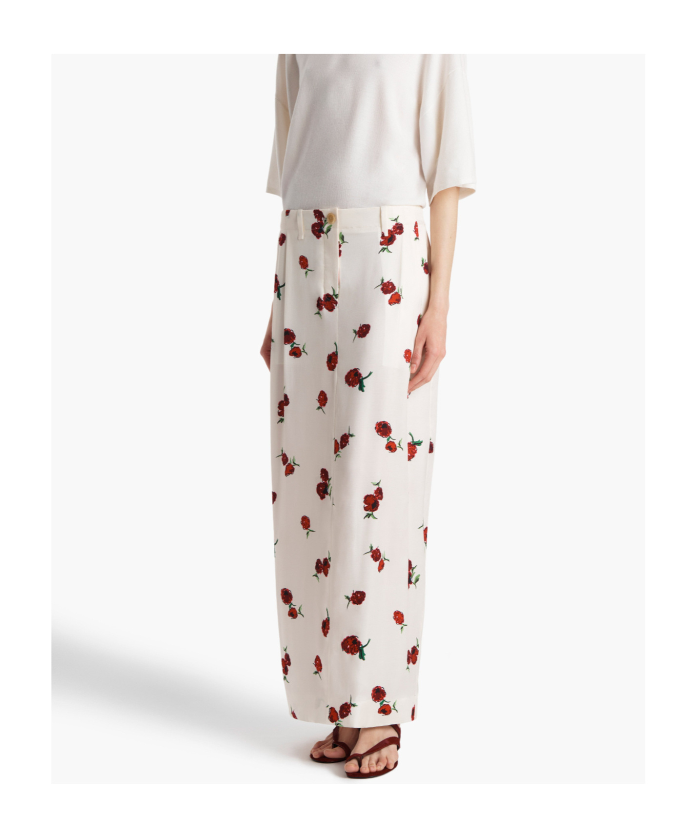 Khaite Lucian Skirt In Cream With Raspberry Print In White
