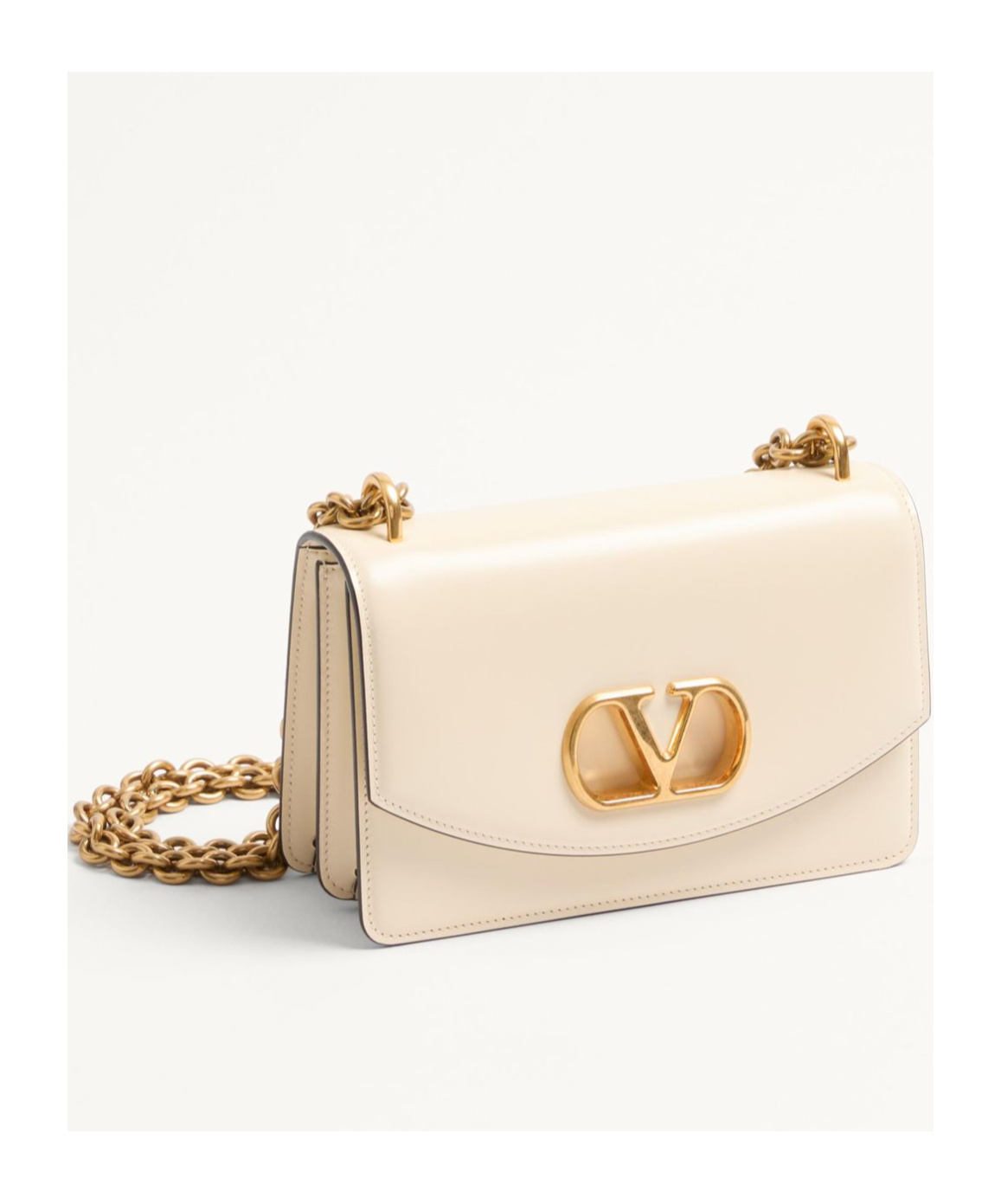Valentino Garavani Garavani Vain Small Shoulder Bag In Shiny Calfskin Woman Ivory Uni In Nude
