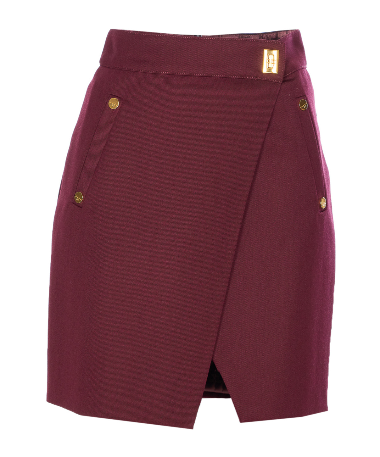 Elisabetta Franchi Skirt Bordeaux Wrap Wallet Button Gold In Burgundy