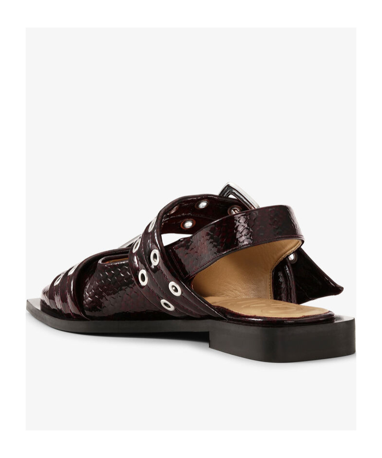 Ganni Black Croco Print Slingback Ballet Flat Shoe With Buckles In Black