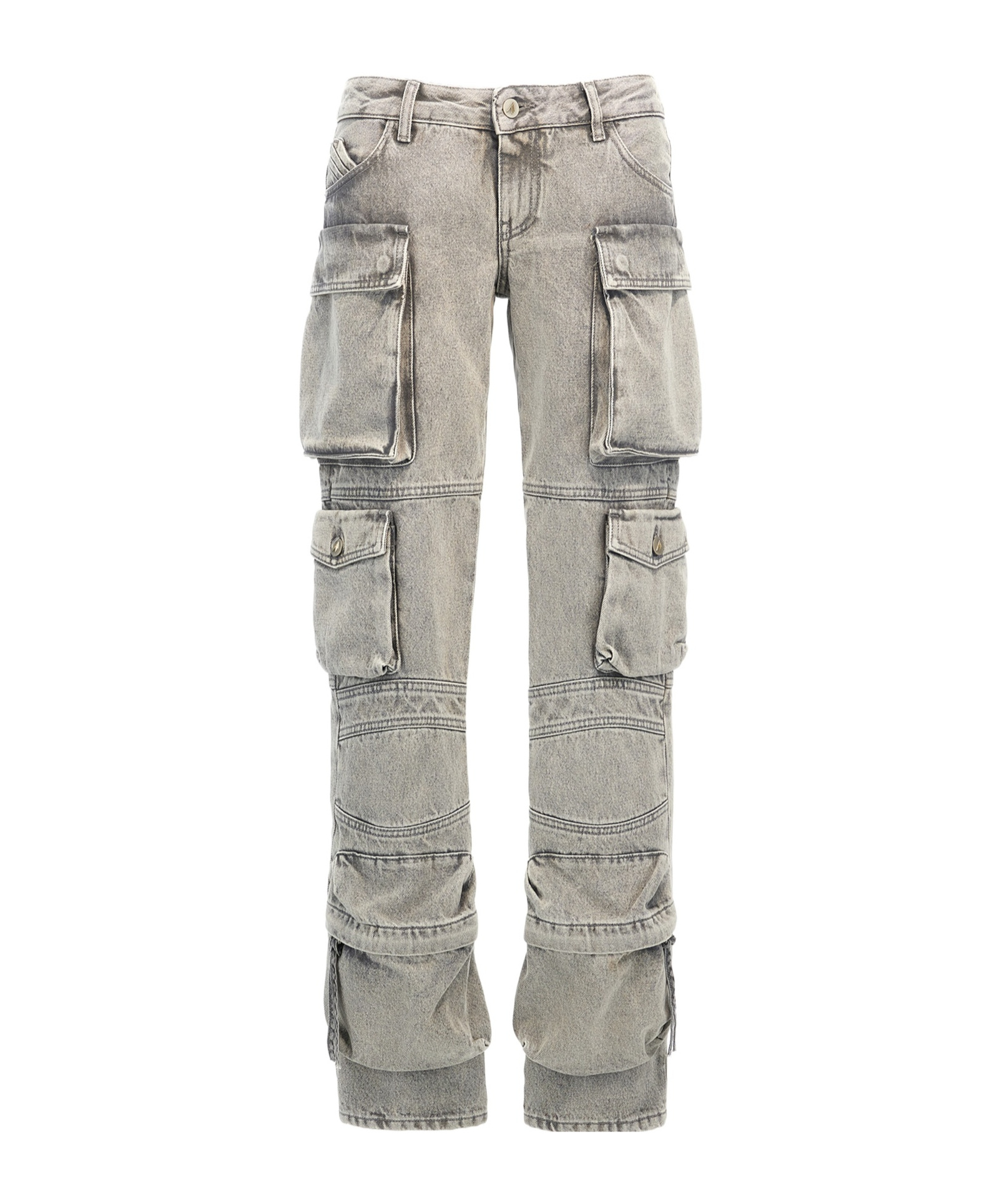 Attico 'essie' Distressed Cargo Trousers With Multiple Pockets In Gray