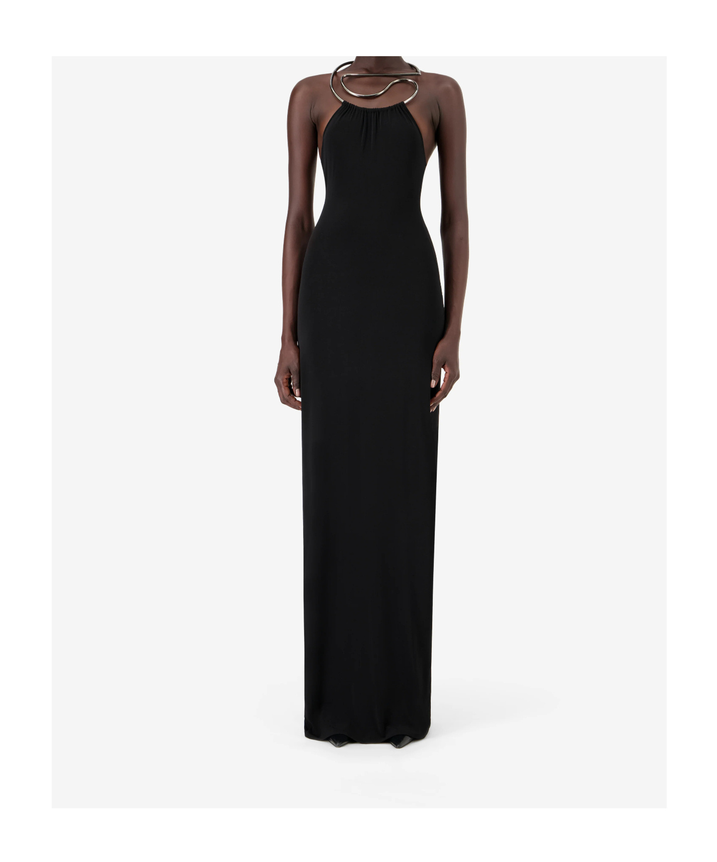 Coperni Suspended Triangle Backless Column Maxi Dress In Black
