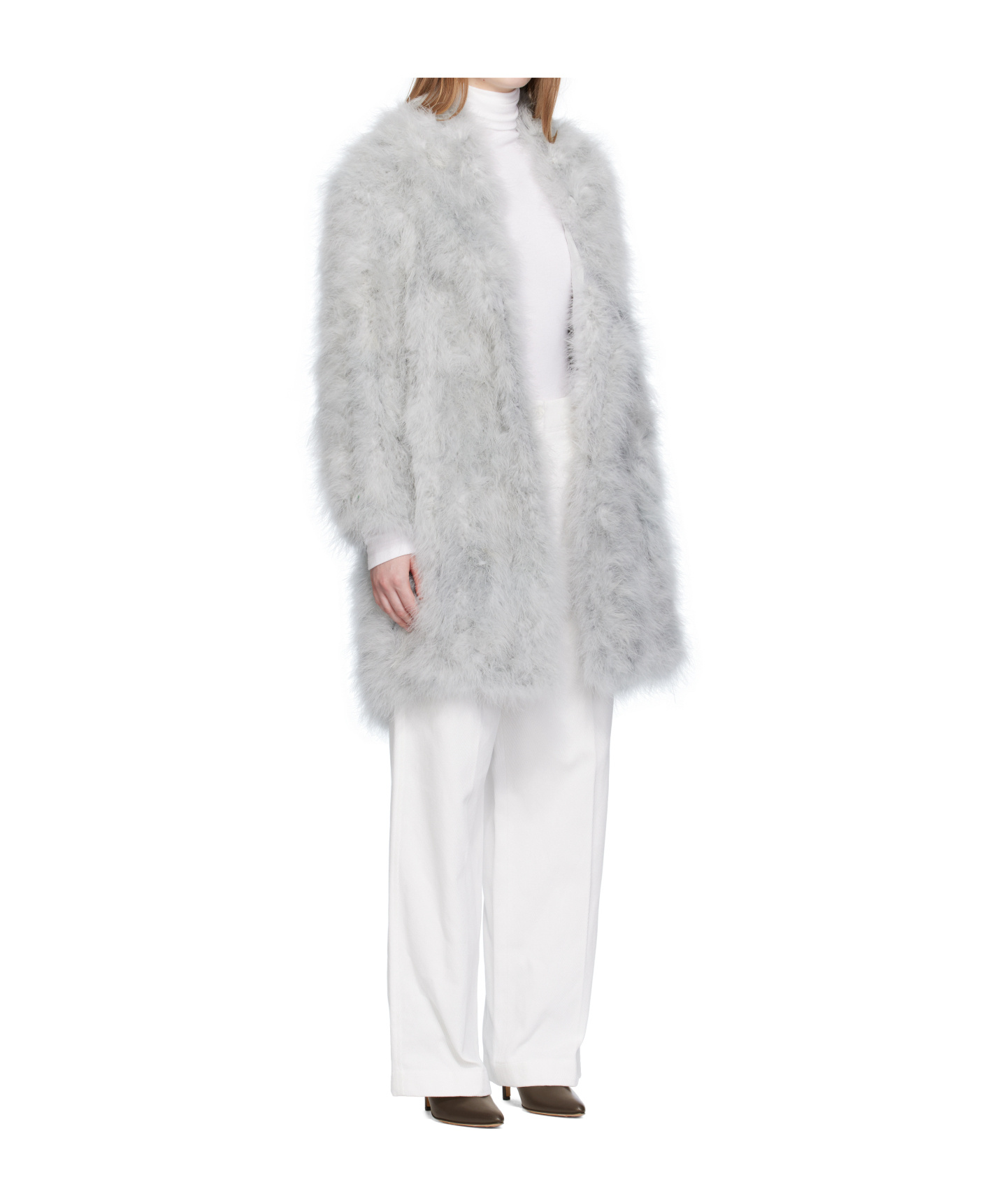Yves Salomon Feather Shawl Collar Coat In Gray