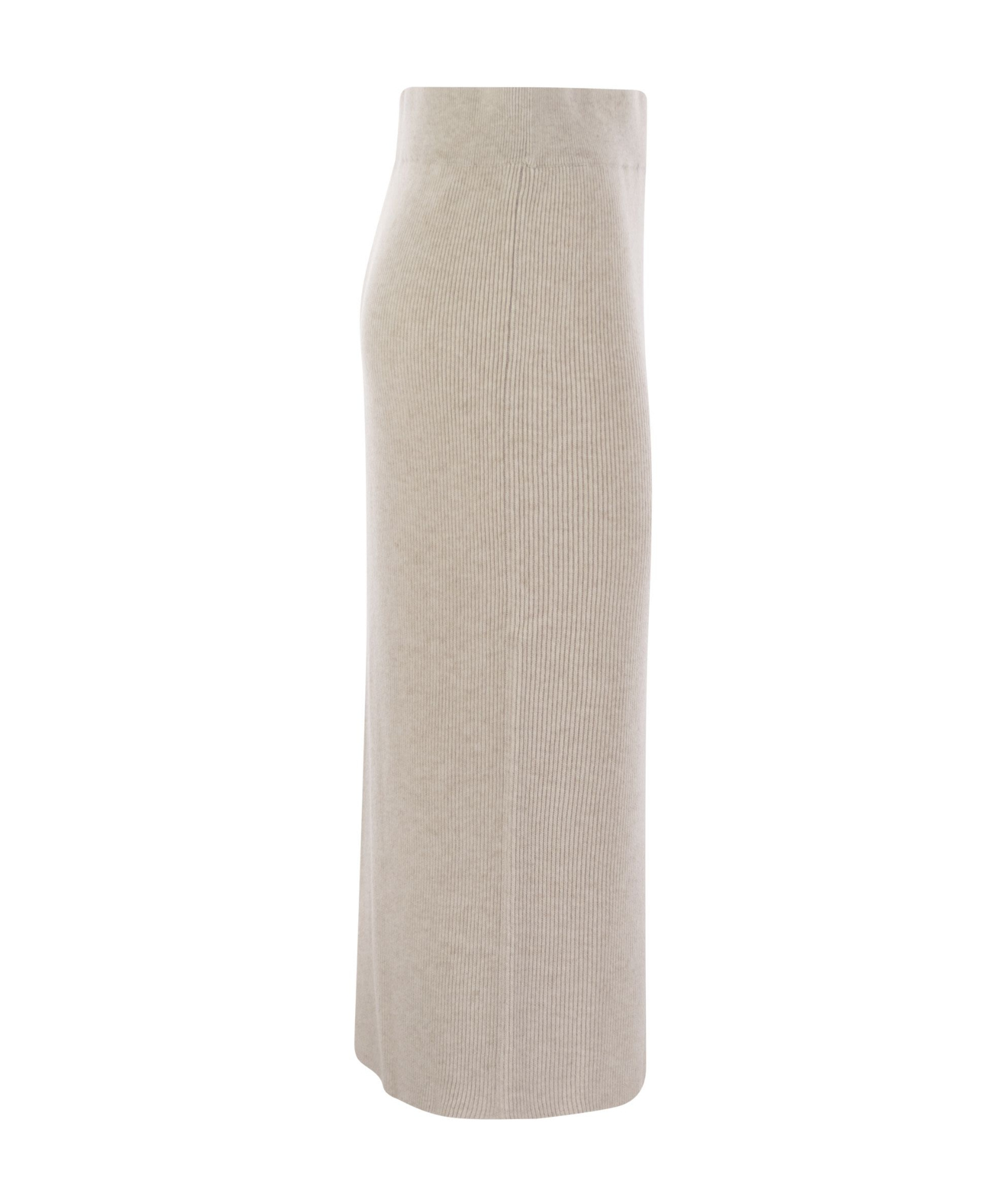 Brunello Cucinelli Luxurious Cashmere-silk Ribbed Midi Skirt In Nude