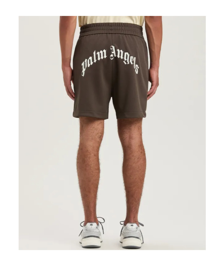 Palm Angels Curved Logo Track Shorts In Brown